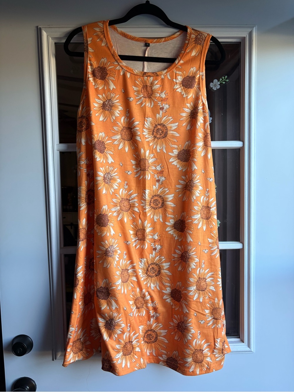 Sleeveless Sunflower Print Orange Dress